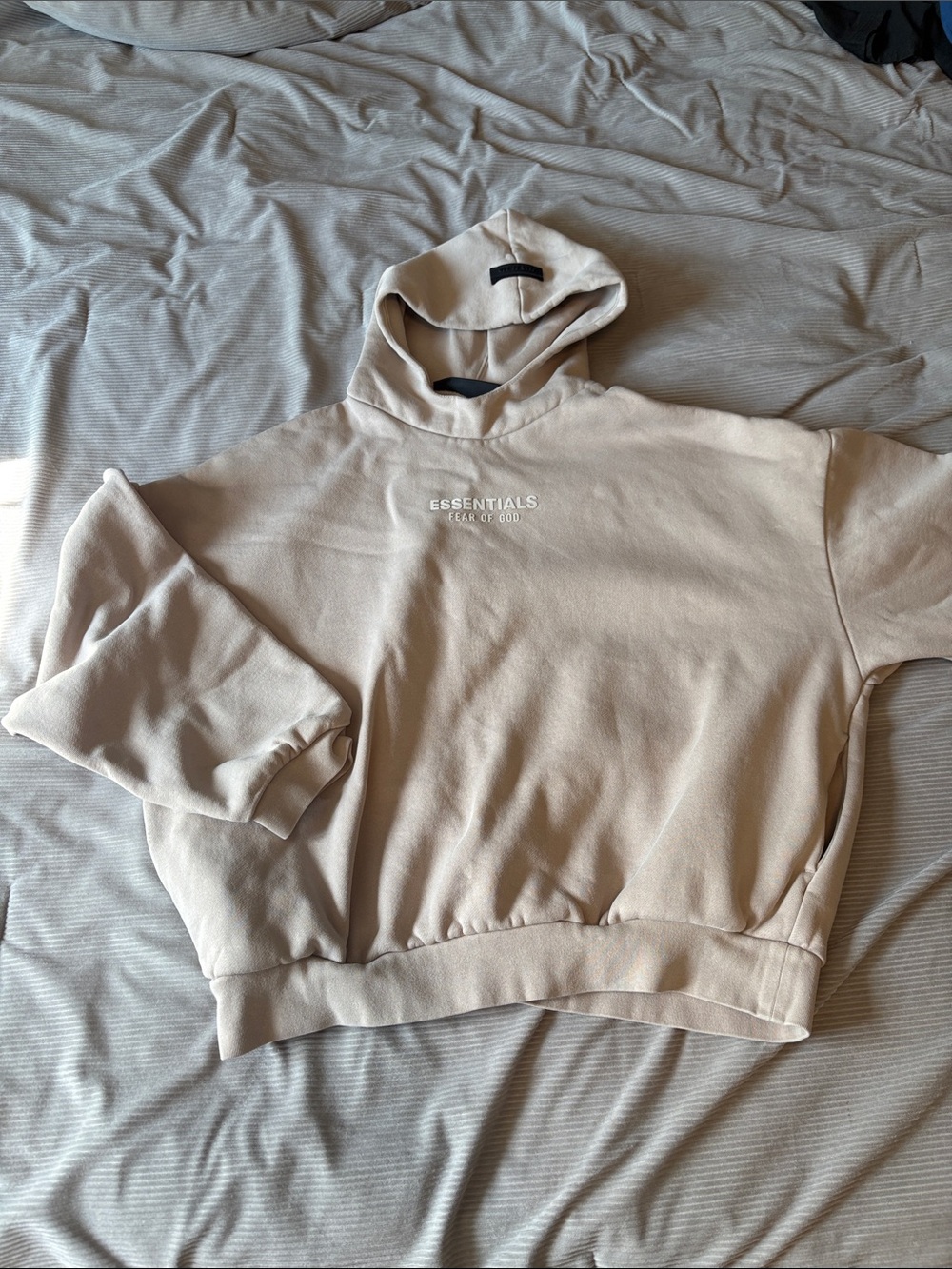 ESSENTIALS Men's Cream Crewneck Hoodie with Chest Logo